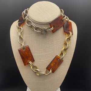 YSL Lucite Tortoise Shell 18k Gold Plated Chain Link Necklace/Belt Runways 60’s
